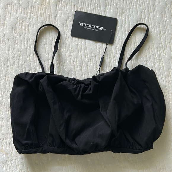 PrettyLittleThing Tops - Prettylittlething Black Woven Ruched Crop Top